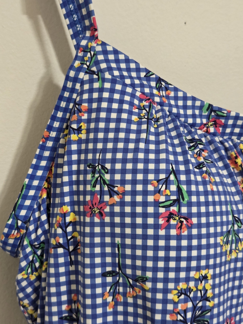 Lands' End Blouson Tankini -  Electric Blue Botanical Check - Picture 7 of 16